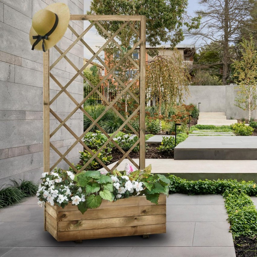  Ecoflora: Blumenkasten für Garten Terrasse aus Holz mit Gitter 